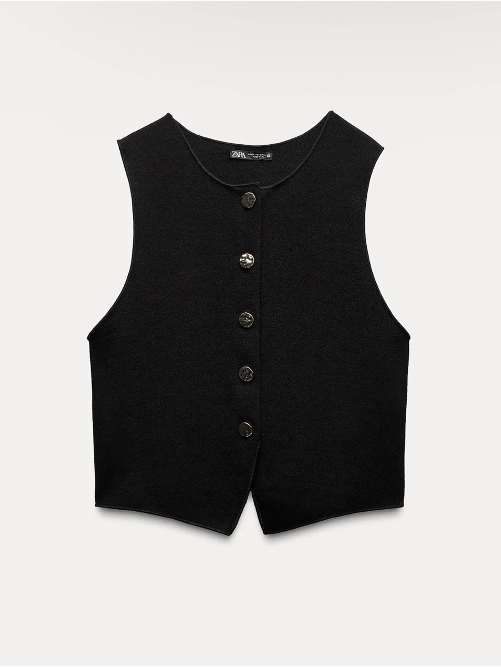 Zara Black Button-Front Crop Vest